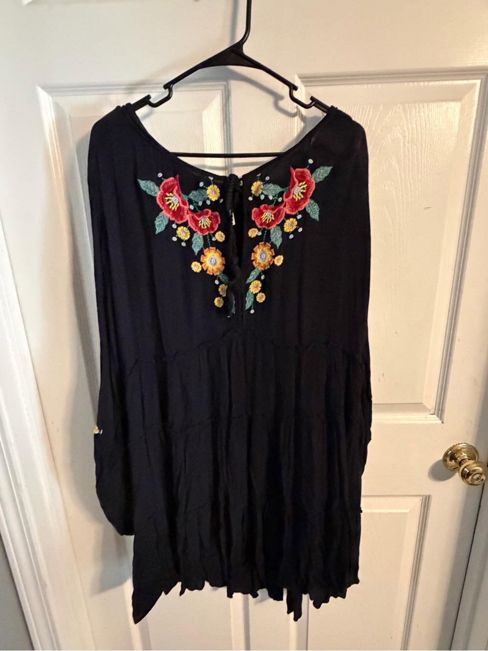Free People Black Mini Dress with Red & Yellow Floral Embroidery - Picture 1 of 5